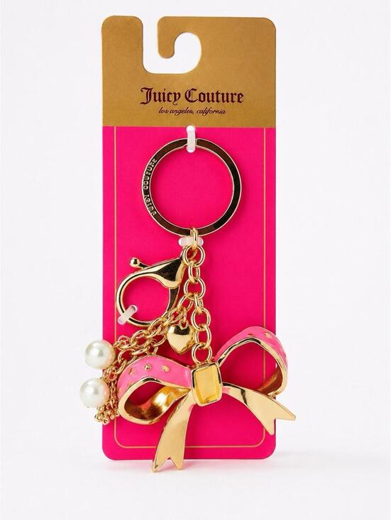 Juicy Couture Accessories - Juicy Couture Pink Bow Pearl Heart Bag Charm Keychain Gold Tone NWT Y2K
